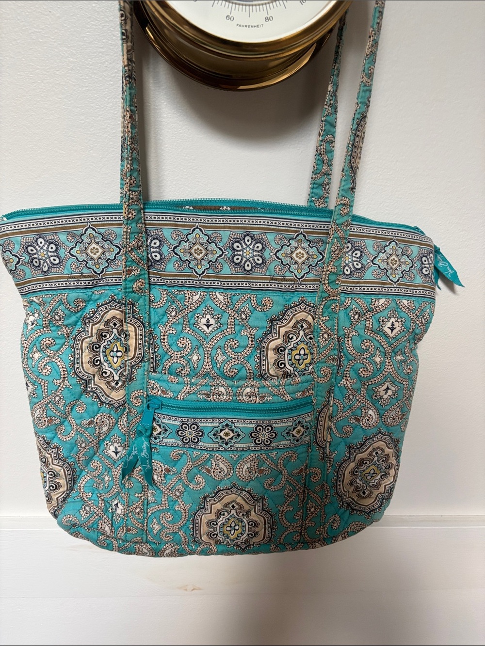 Vera Bradley Turquoise Patterned Quilted Tote Bag